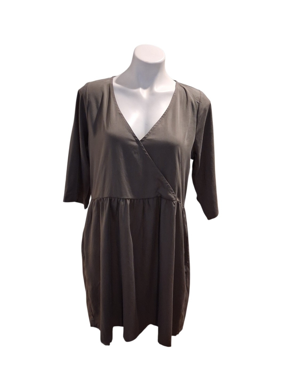 Womens Grey V-Neck Wrap Tunic Dress